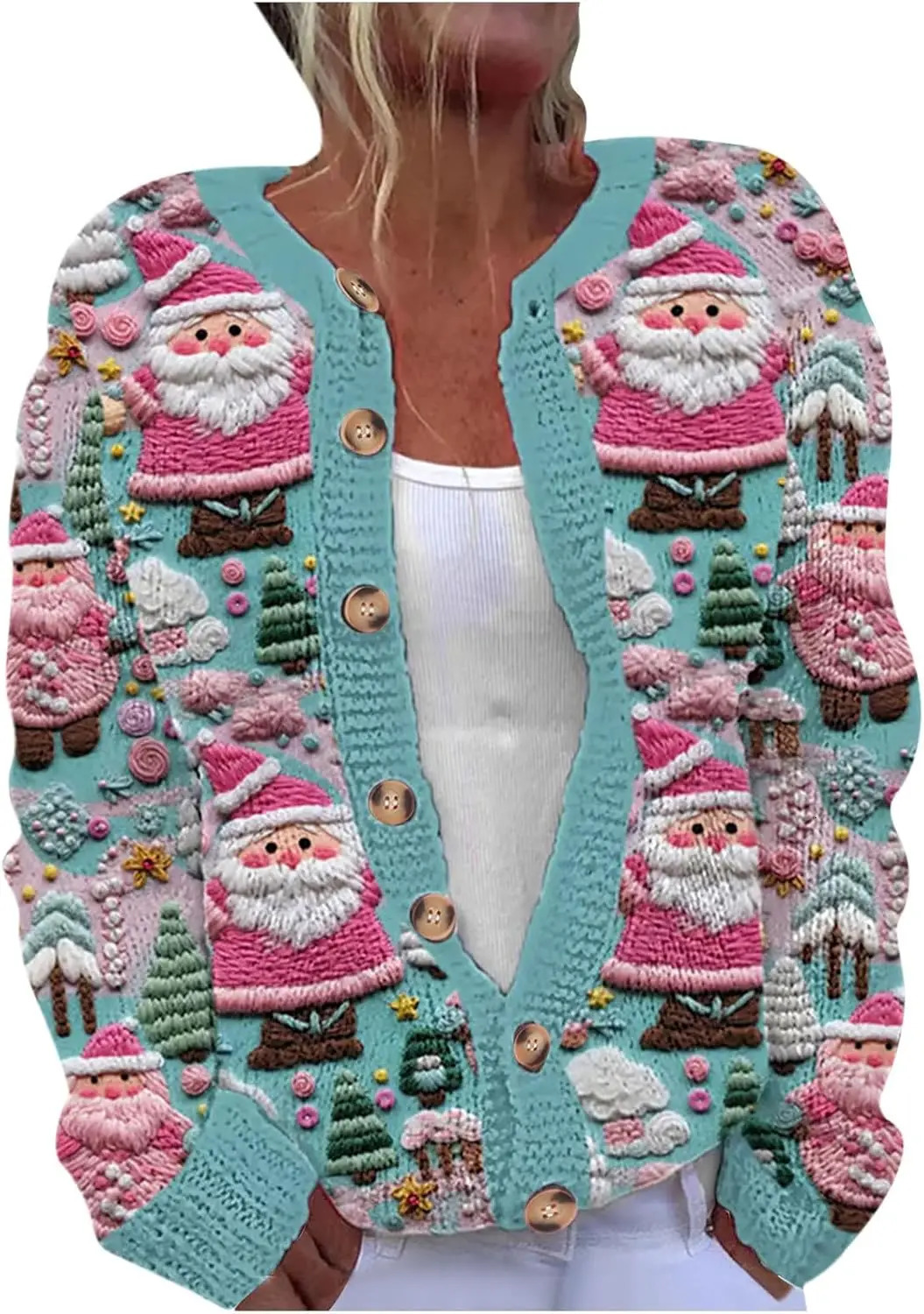 Cross border foreign trade independent station autumn cardigan jacket single breasted button 3D printed Christmas snowman ja 241122