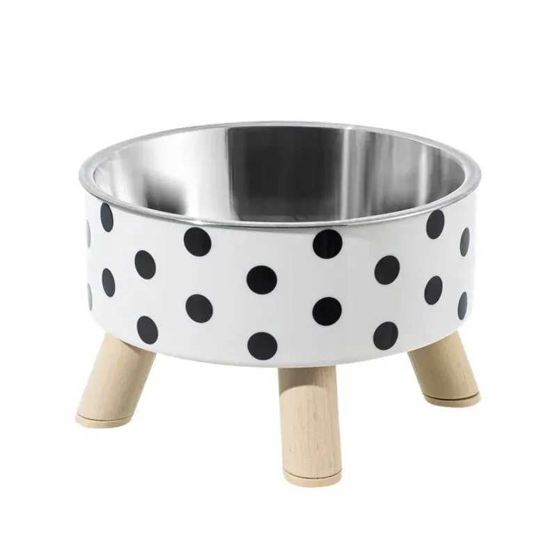 A Cat Bowl For Cats And Dogs Simple Polka-dot Stainless Steel Pet Tall Bowl Drinking Water Anti-overturn Water Bowl Food BasXJ241125