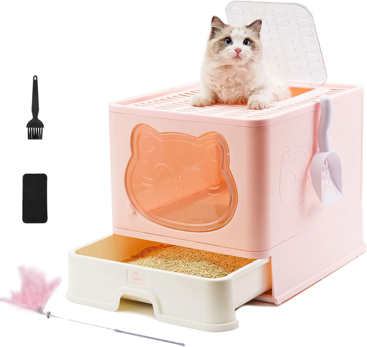 Fully Enclosed Cat Litter Box with Lid Collapsible Ultra Cat Litter Box Drawer Cat Litter Pan