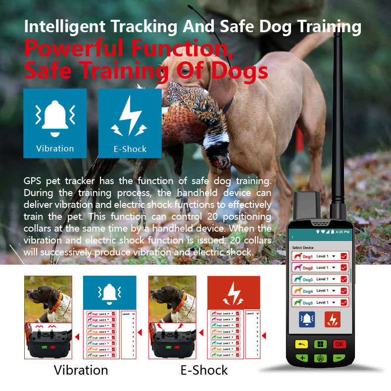 GPS Dog Tracking Device with Virtual Fence and Real-Time Updates and VHF and electric shock
