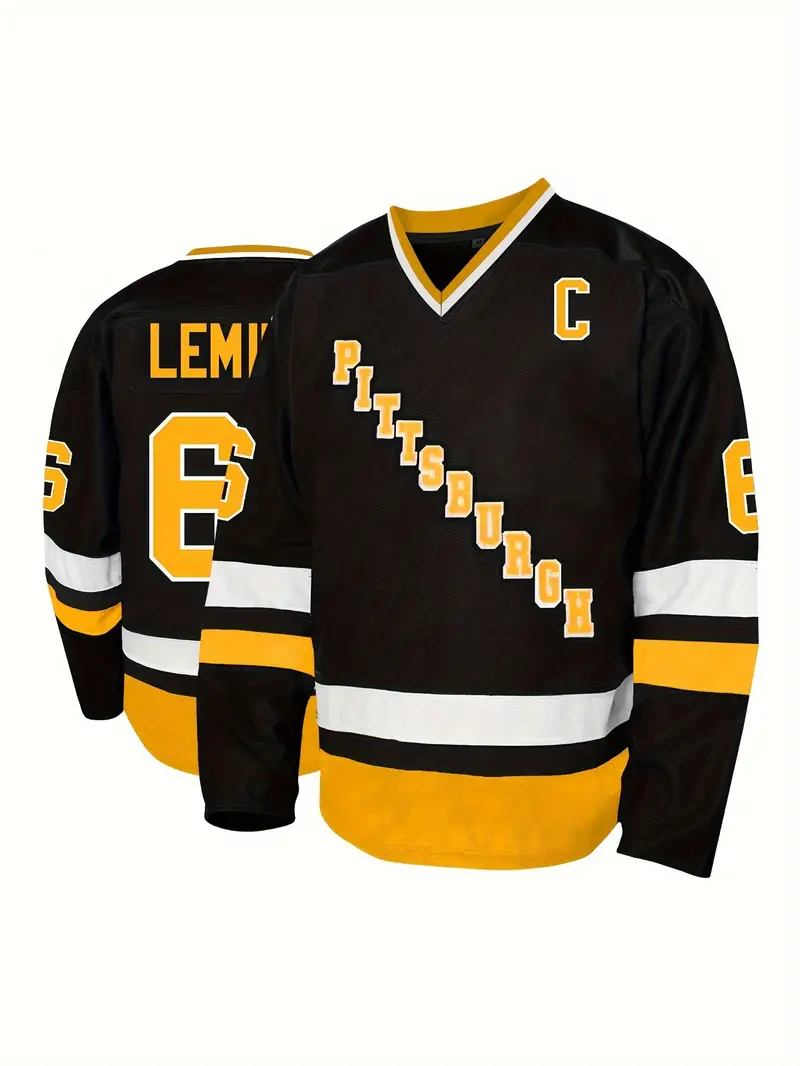Retro #66 Men's Classic Embroidered Breathable Pullover Sweatshirt - Pittsburgh Ice Hockey Jersey for Parties & Sports