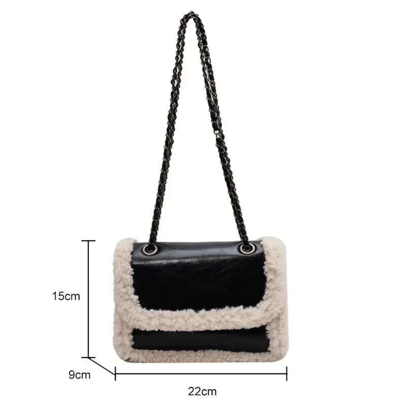 Retro Faux Fur Lambswool Handbag Women Designer PU Leather Messenger Bags Ladies Tote Purses Chain Shoulder Bag