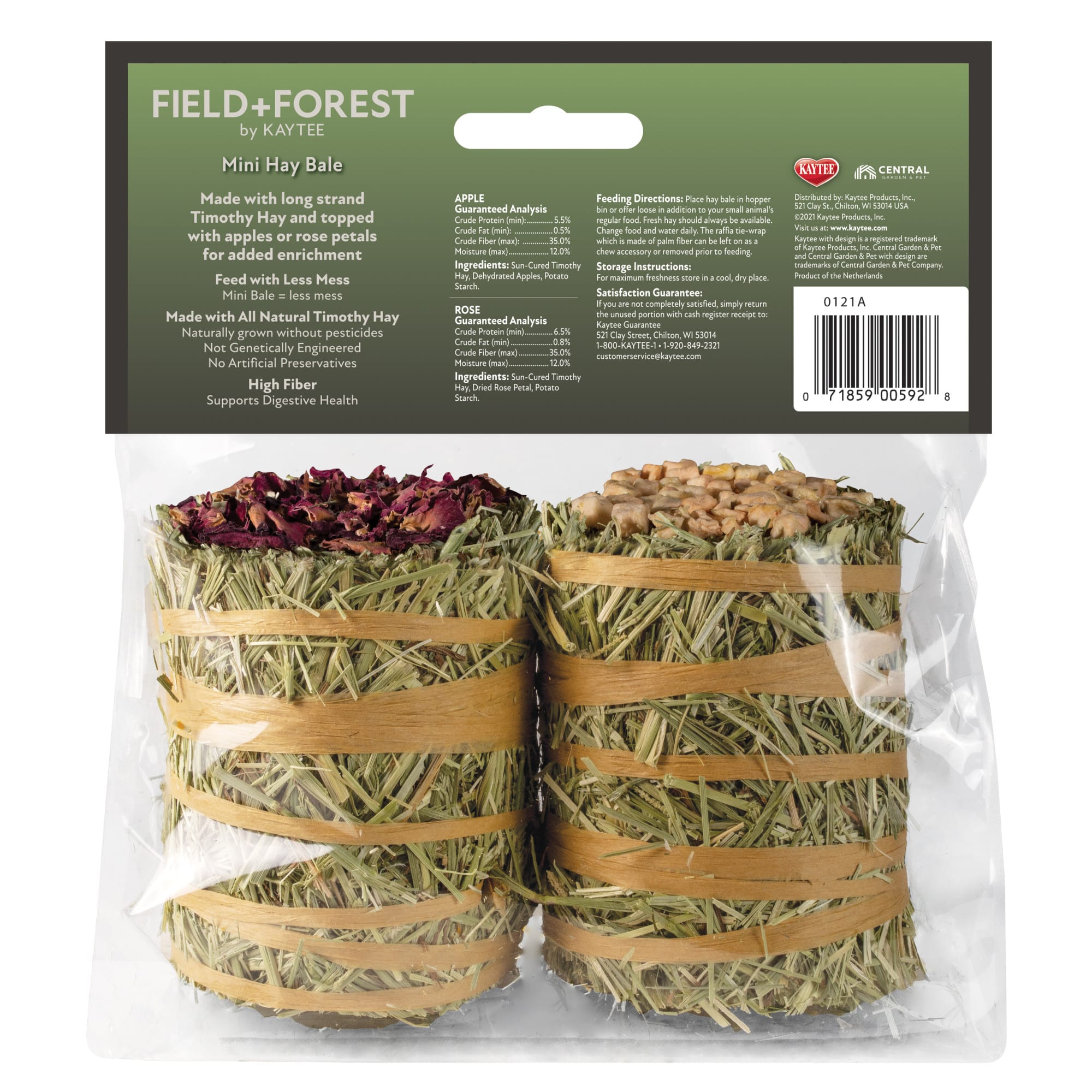 Kaytee Field+Forest Apple and Rose Mini Hay Bales, 7 oz., Pack of 2