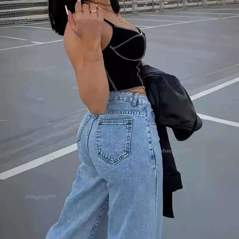 Women Ankle Length Denim Pants Wide Leg Jean Washed High Waist Jeans Solid Pockets Loose Fit Zipper Fly Distressed Casual 240806