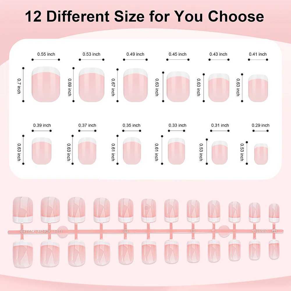 24 Tips French Fake Nail Natural Nude/Pink White Tip Smooth Press Finger Nail Manicure Paraffin Short Fake Nail*W241125