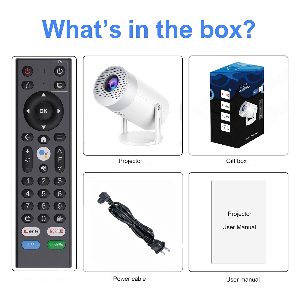 MG50 1G/8G ATV Smart Projector Android 9.0 Hi3751V352 Mali-G31 Dual band WiFi6 + BT5.0Module 720P MG50 LCD Smart Projector