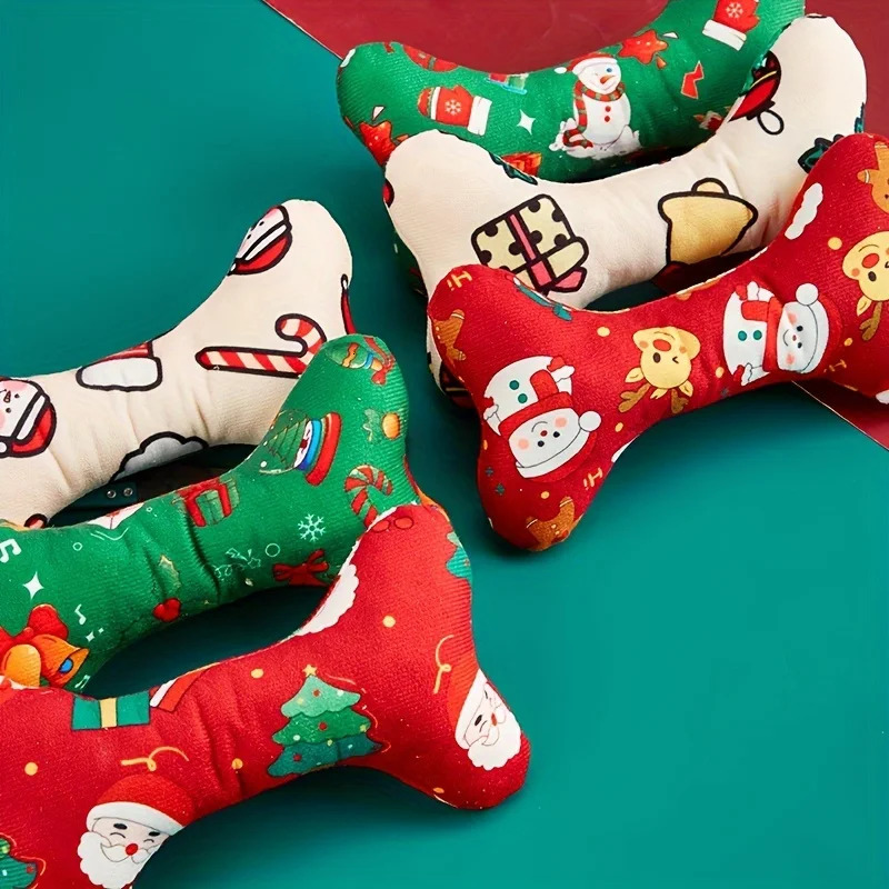 Durable Plush Bone-Shaped Dog Toy - Squeaky Chew-Resistant for All Breeds - Perfect for Christmas Birthday Parties 241125