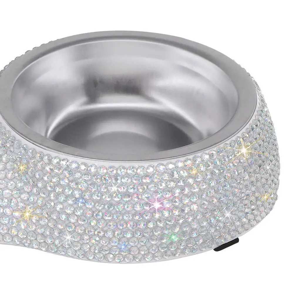 Bling Diamond Stainless Steel Double Dog Bowl Pet Drinking Bowl Luxury Rhinestone Cat Feeding Pet Products Cat BowlsXJ241125