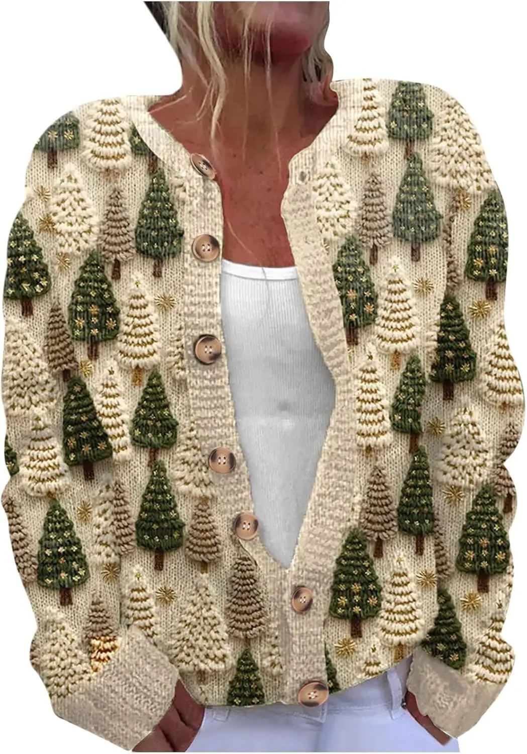 Cross border foreign trade independent station autumn cardigan jacket single breasted button 3D printed Christmas snowman ja 241122