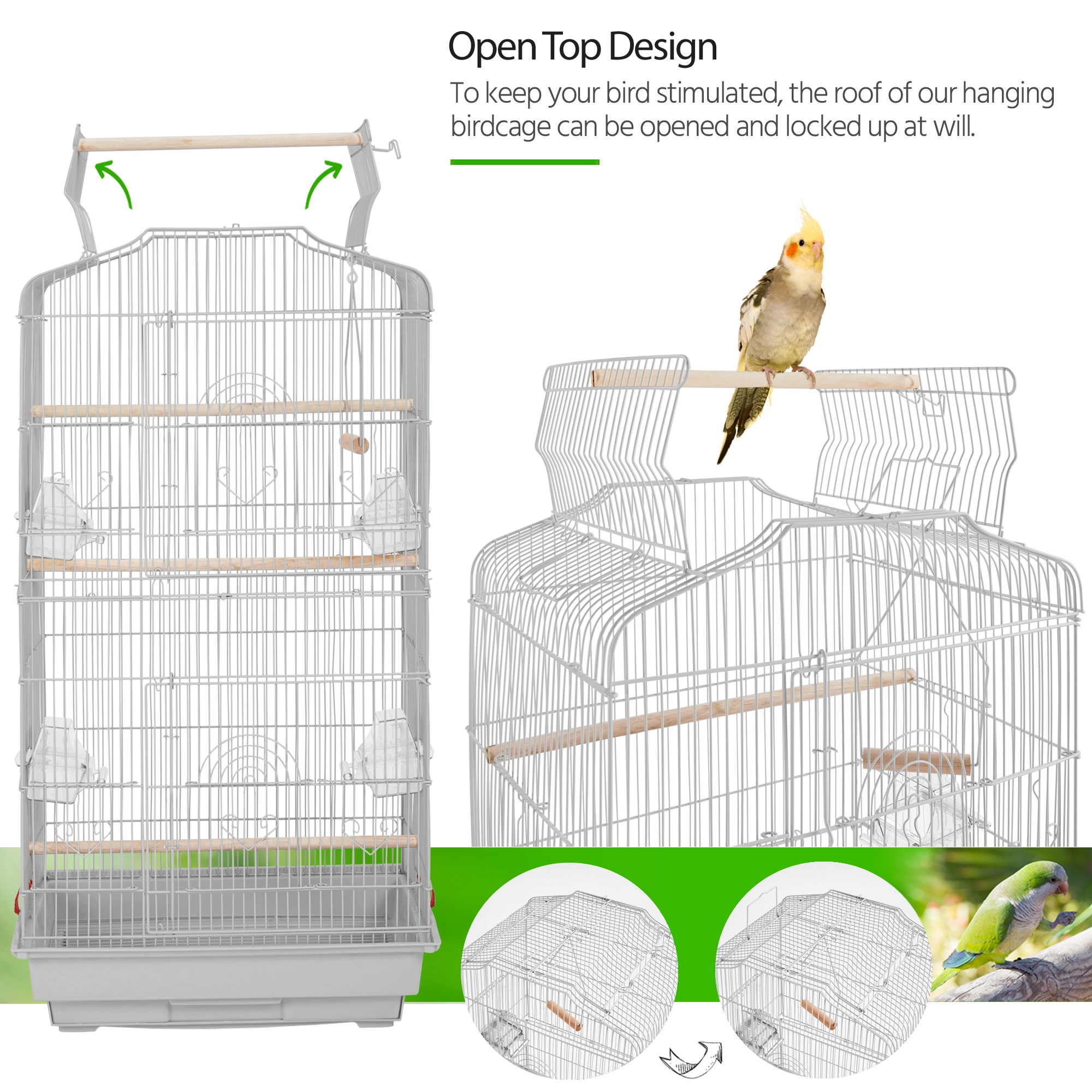 Topeakmart Light Gray Open Top Metal Bird Cage, 41" H