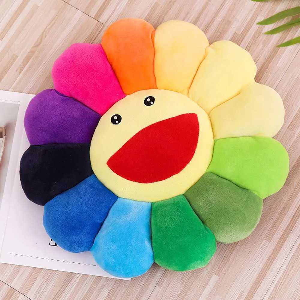 Cushion/Decorative Pillow 55cm Kawaii Face Sunflower Sun Flower Stuffed Plush Toy Doll Mat Hold Home Bedroom Automatic Decoration Girl Gift T241125