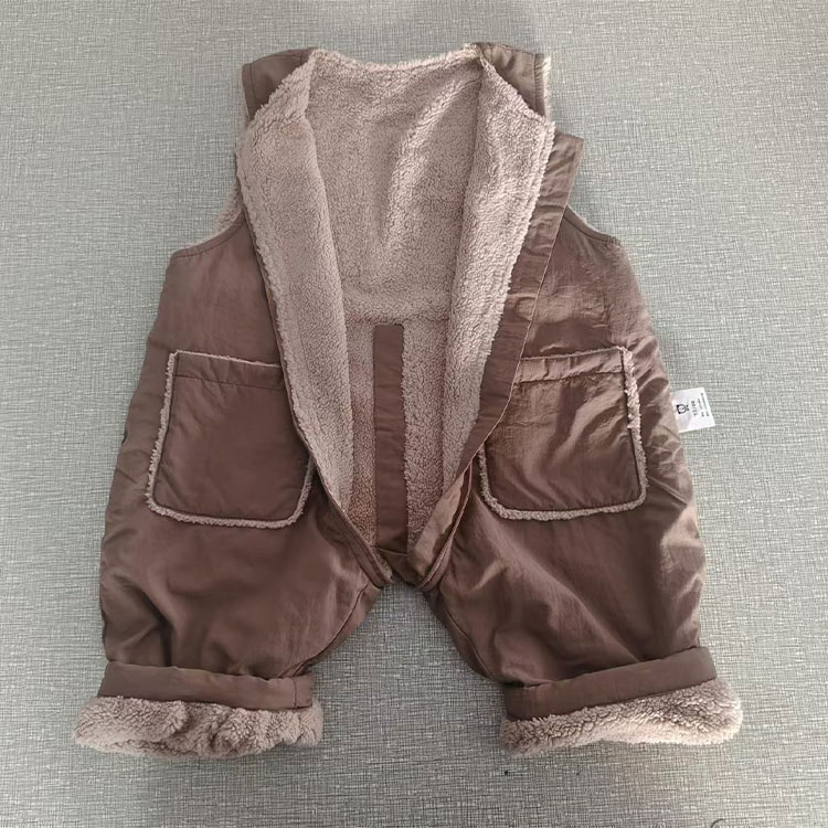 Unisex Beige Triple-Layer Protective DuPont Material Warm Baby Onesie with Straps