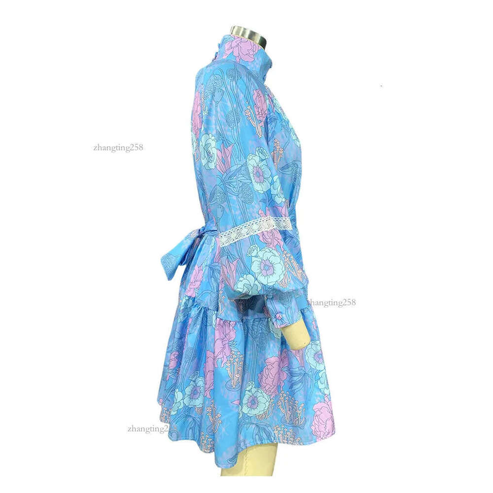 Chic Womens Designer Clothing Elegant High Neck Floral Print Swing Dress for Spring and Autumn AST180084