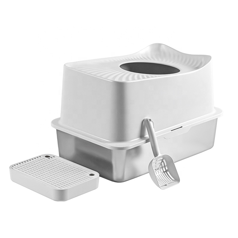 Super Large High-End Stainless Steel Cat Litter Box Top-Design High Splash Prevention Easy Cleaning Non-Stick Bottom Plastic