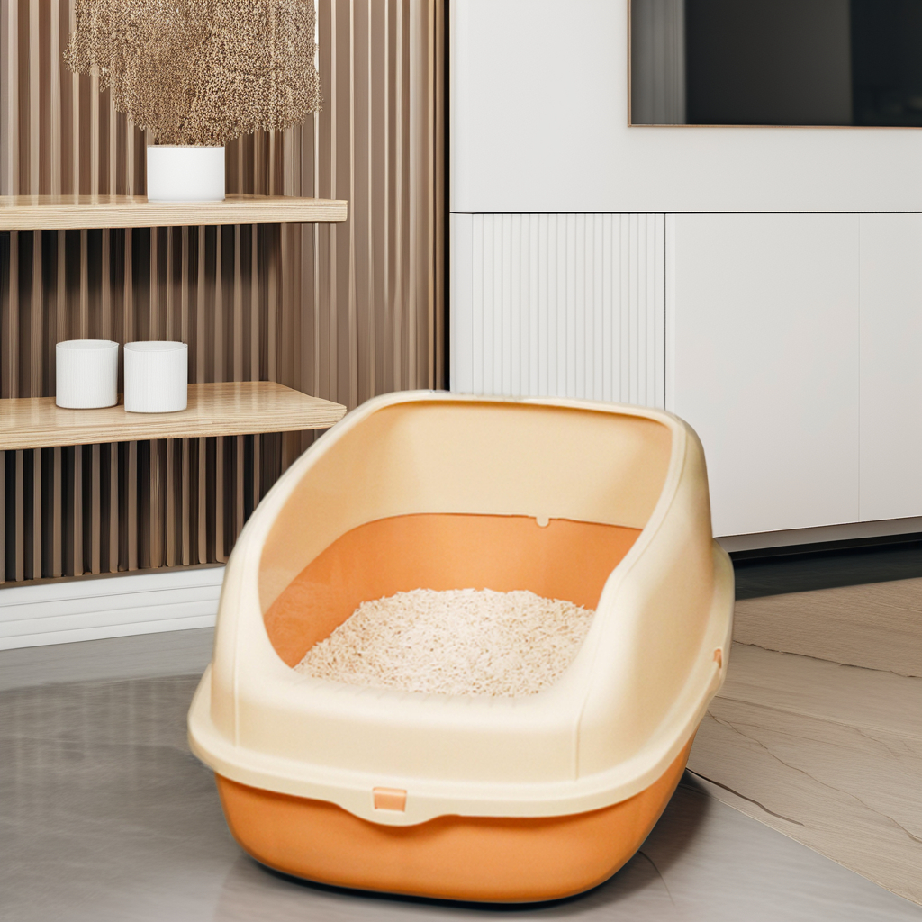 Large Cat Litter Box with Scatter Shield and Scoop Open Top High Sided Cat Litter Box
