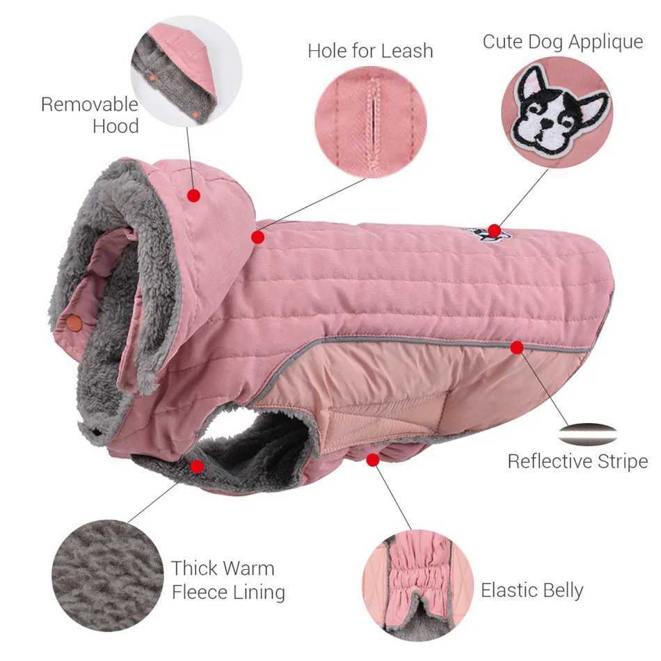 Winter Dog Clothes Thick Fleece Warm Dog Clothing Winter Dog Jacket Reflective Adjustable Belly Quilted Dog Coat Removable HoodXJ241125
