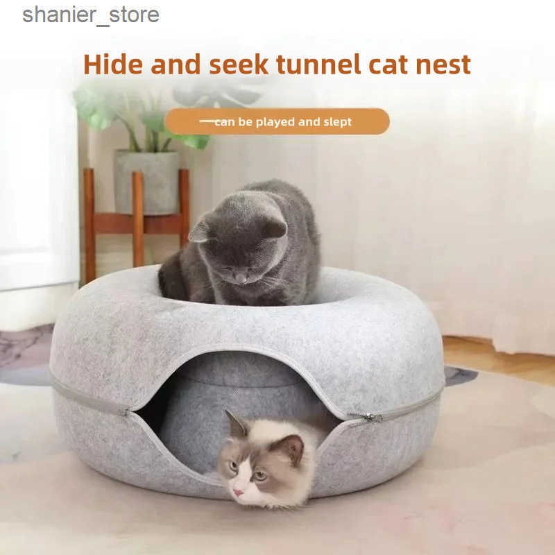 Cat Interactive Electronic Toys Sweet Donut Bed Pet Tunnel Game Toy Dual purpose Indoor Sports Equipment Training House L240910