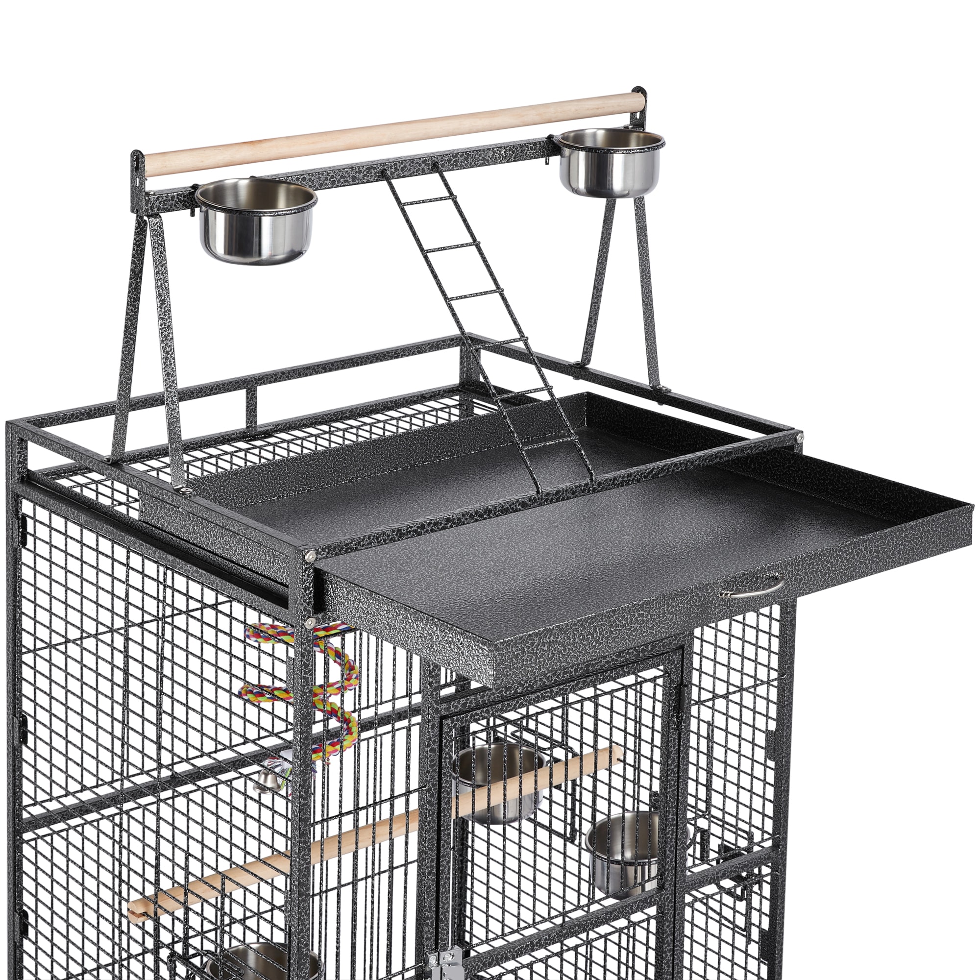 Topeakmart Black Rolling Bird Cage with Play Top Feeding Bowls and Bungee Rope for Small Birds, 68.5" H
