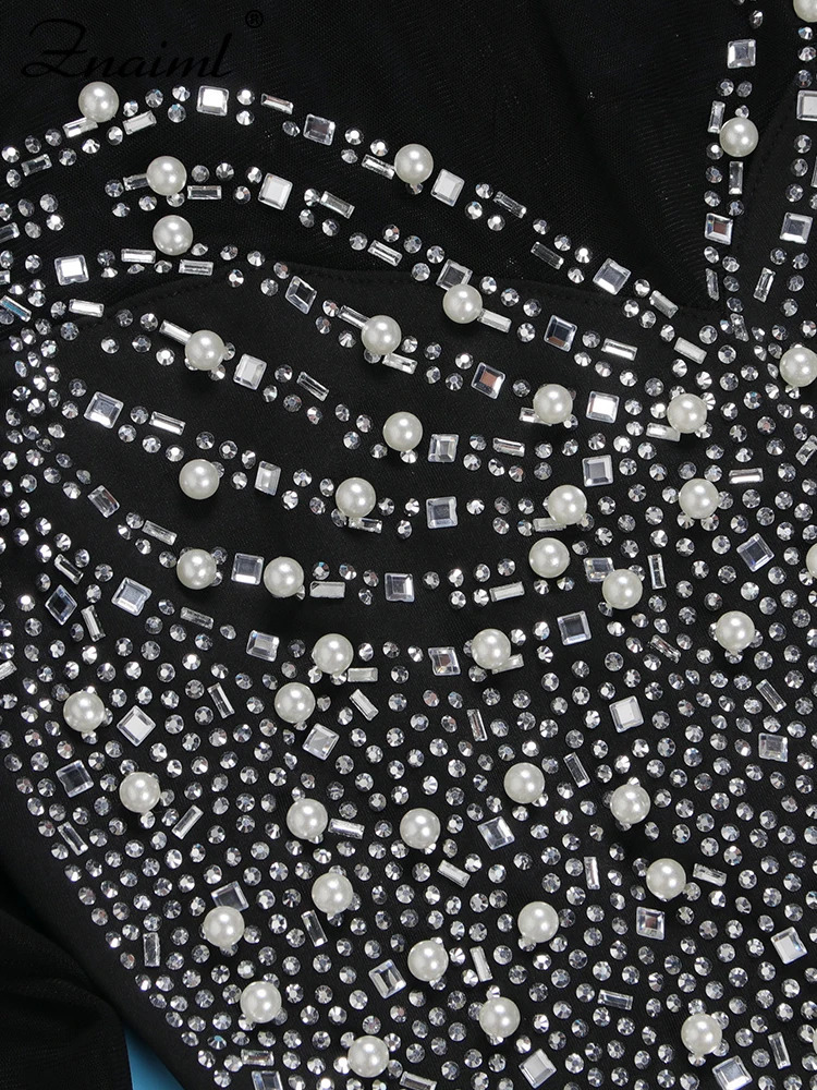 Znaiml Elegant Wedding Even Mesh See Through Patchwork Long Dress Woman Diamonds Rhinestone Mermaid Prom Formal Birthday 240420