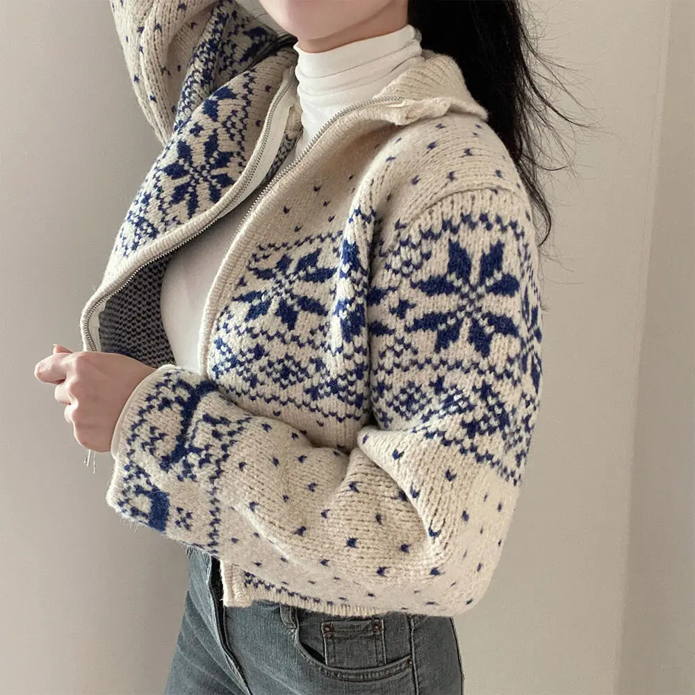 Snowflake Elk Print Christmas Sweater Cardigan Cozy Zip-up Knitted Jumper Jacket Women Teenage Fall Winter Festive Outfit 241125