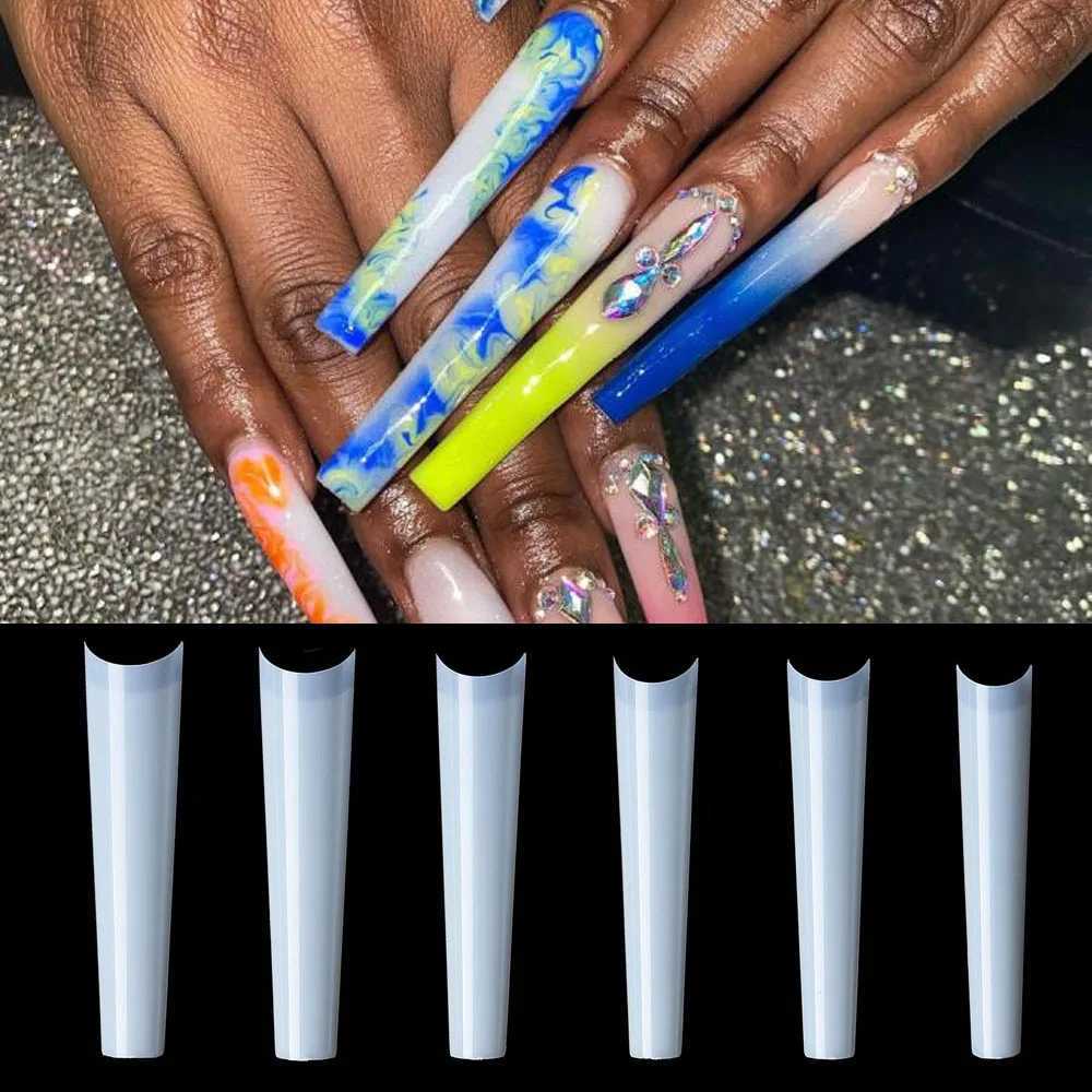 60 pieces of XXXL square without C-curve/ballet dancer/coffin nail tip transparent/natural ultra long traceable full coverage nail art fake nailsW2411