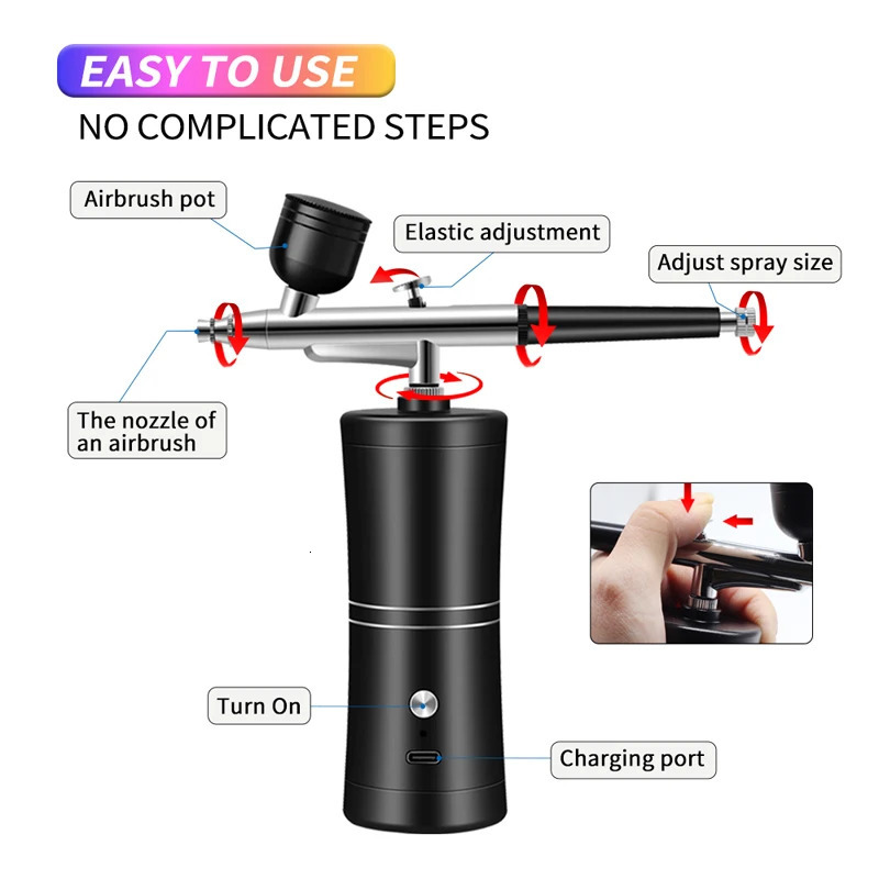 Portable Rechargeable Wireless Airbrush With Compressor Single Action Spray Gun For Face Beauty Nail Art Tattoo Craft Cake y241121