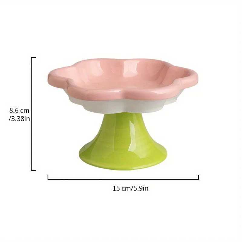 Ceramic Raised Cat Bowl with Flower Design Elevated Neck Protection Ergonomic Durable Cutlery for Food Water Cute Dog BowlXJ241125