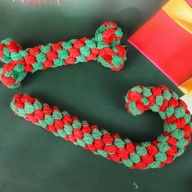 Christmas Dog Toys Braided Cotton Rope Candy Bones Pet Toy for Small Large Dog Bite Resistant Molar Teeth Cleaning Dog Chew Toys 241125