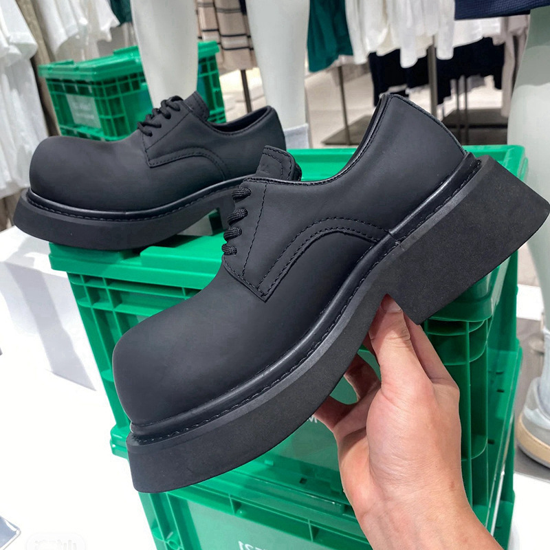 New Edition Carbon Black Big Head Leather Derby Couple's Casual Single Men's And Women's Same Shoes