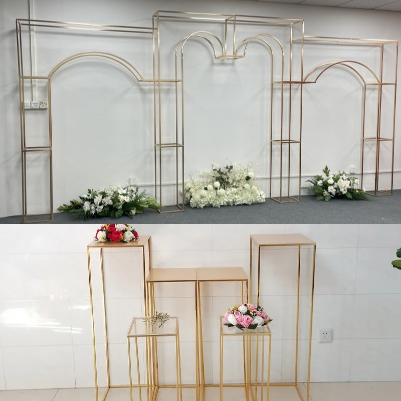 9PCS Wedding Decoration Metal Stand Props Hall Screen Background Frame Column Backdrop Arch Flower Rack Welcome Sign Graduation Scene Floral Wall Back