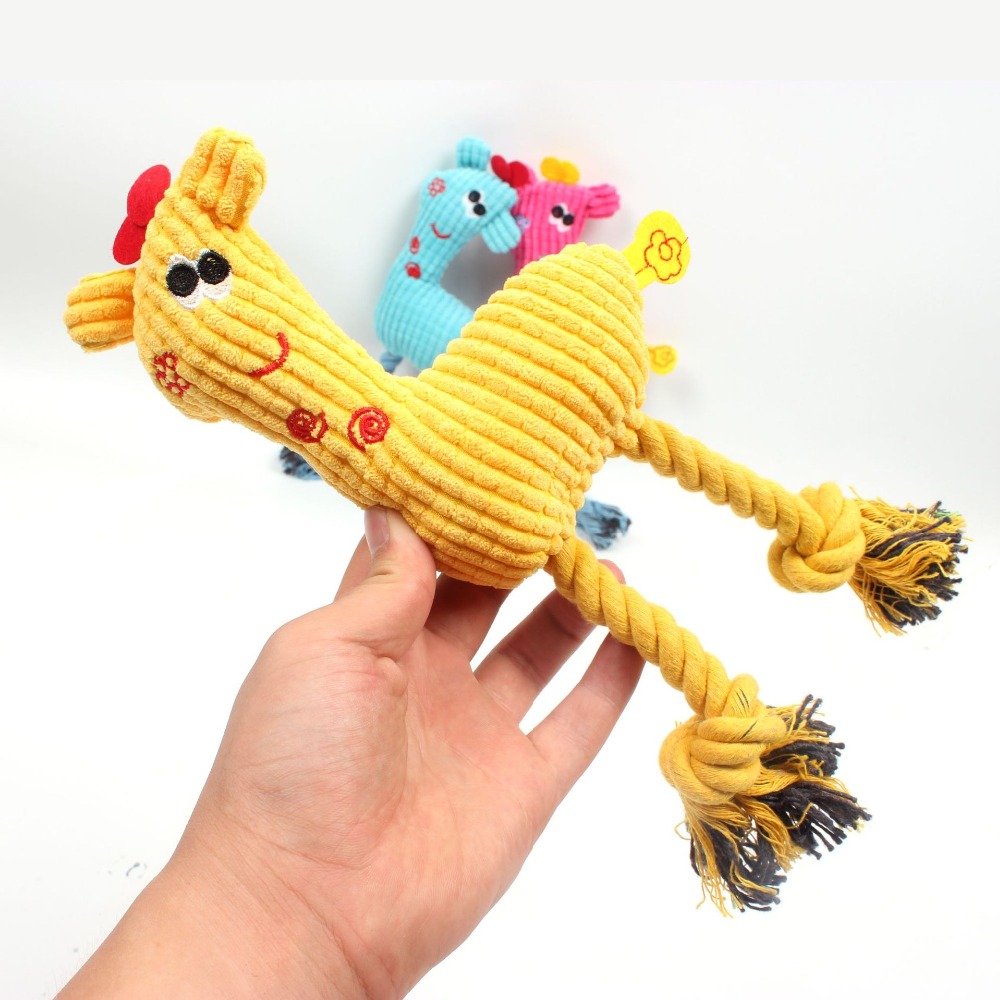 Cute Plush Giraffe Rope Pet Dog Squeaky Toys Interactive Toys Deer Dolls Puppy Playing Dog Chew Toy