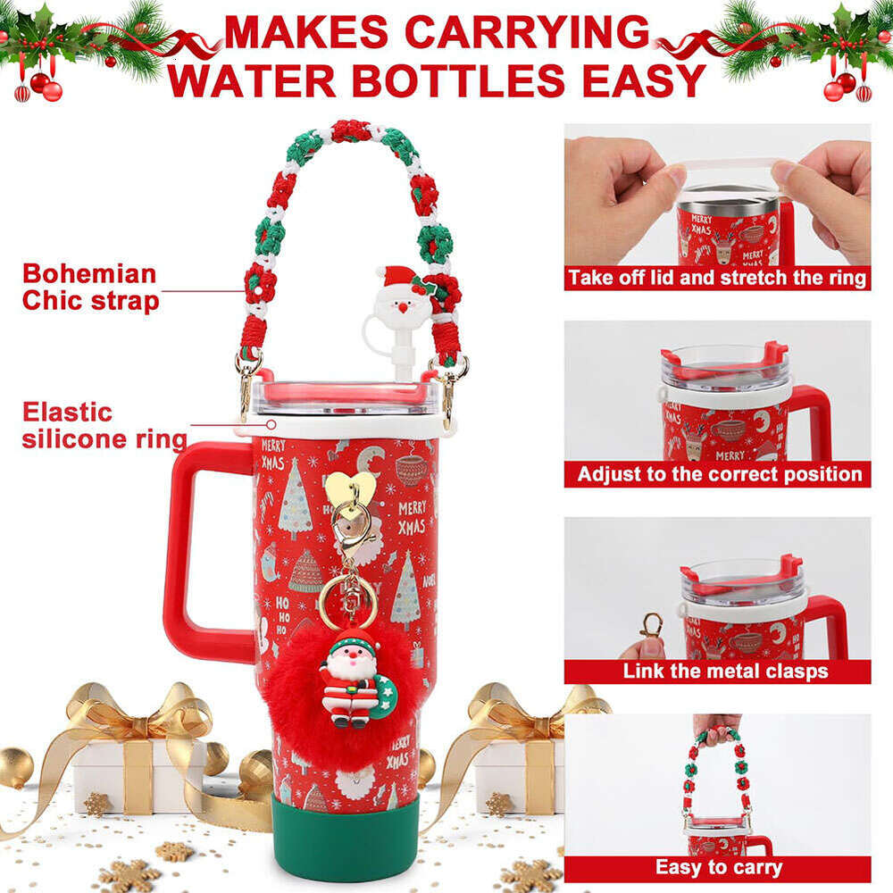 7Pcs/Set Christmas Siliocne Cup Sleeve Straw Lid Handle Strap Mini Hook for Stanley 40oz Tumbler Accessories Set