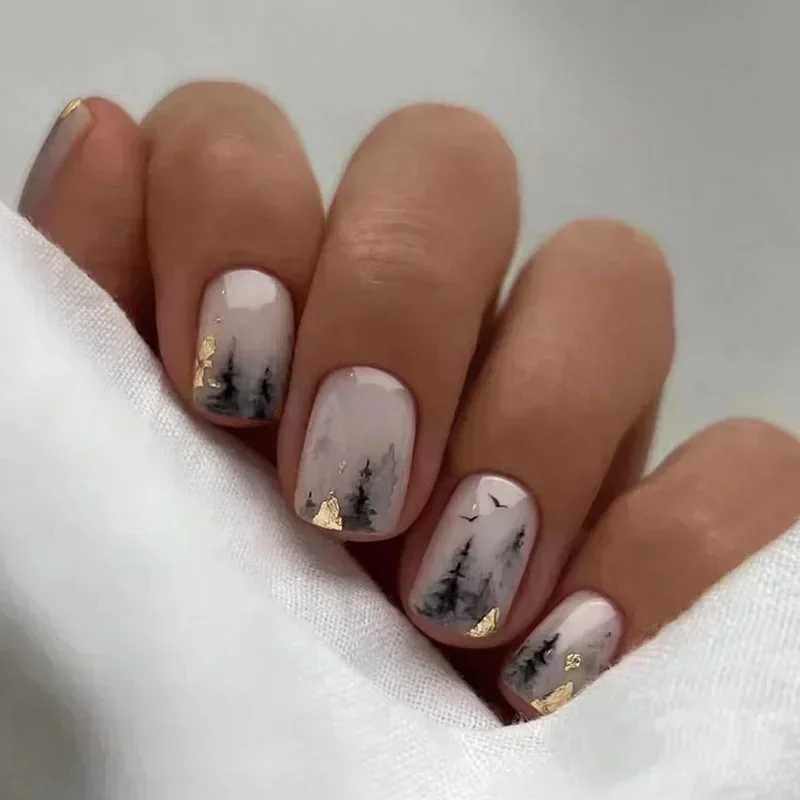24pcs Simple Gradient Fake Nail French Sparkle Ballet with rhinestones wearable fake nails full set of nail tip pressing artW241125