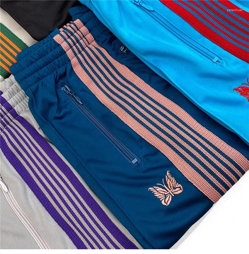 Men's Pants AWGE Needles Sweatpants Men Women 1:1 Top Quality Embroidered Butterfly Stripe Trousers