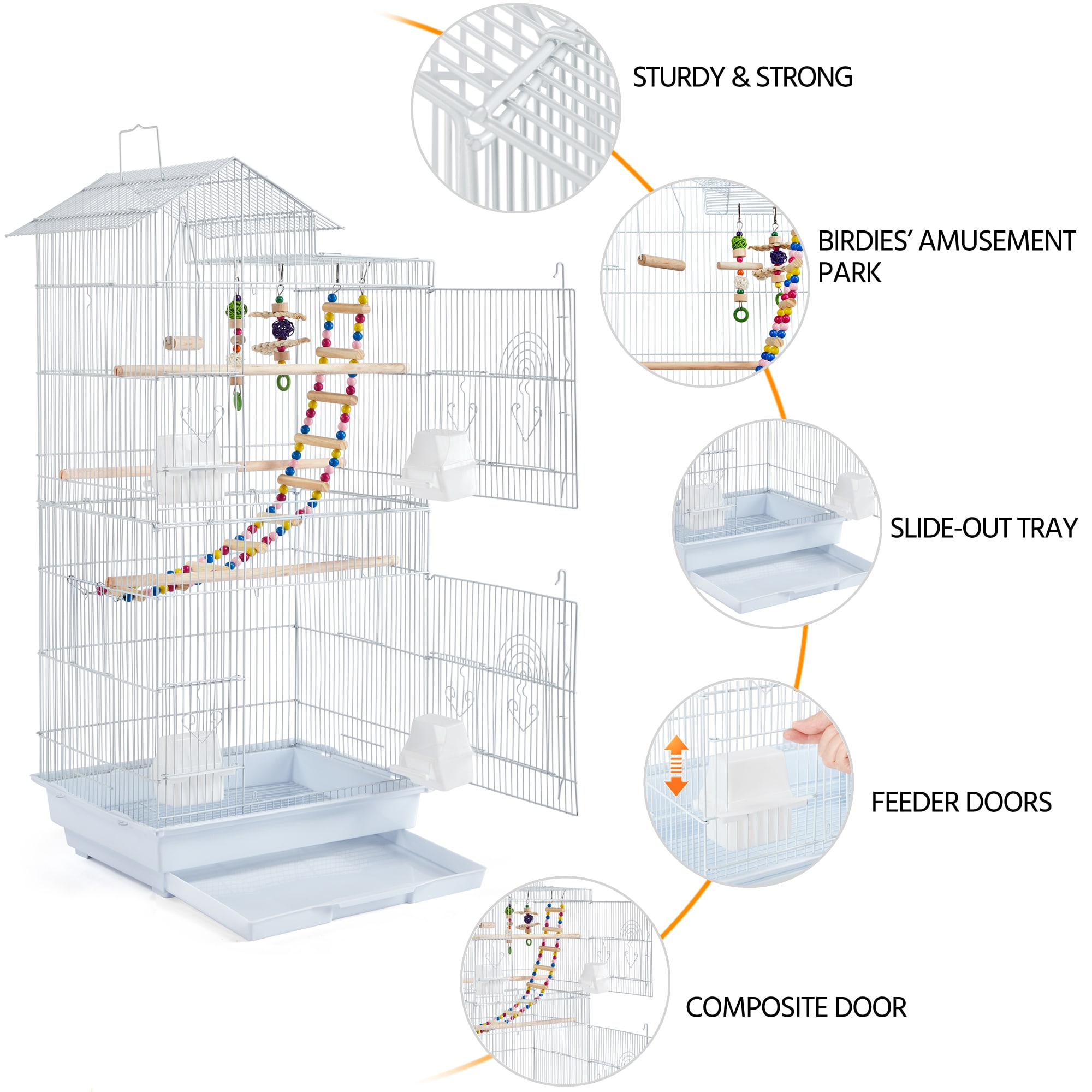 Topeakmart White Metal Bird Cage with Swing Ladder for Small Birds, 39" H