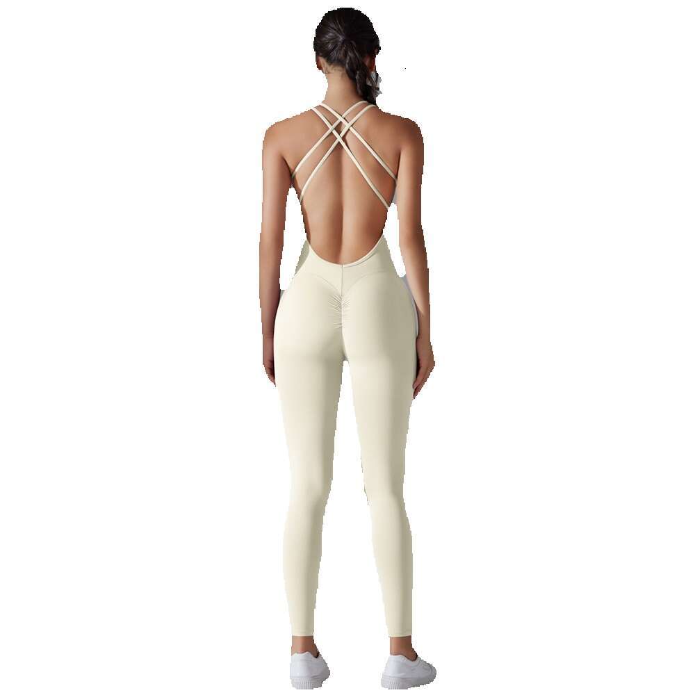Plus Size S-XL Back V Bodysuits Sports Women Gym Rompers Yoga Set Scrunch Legging Workout One-Piece Jumpsuit Suit Active Wear