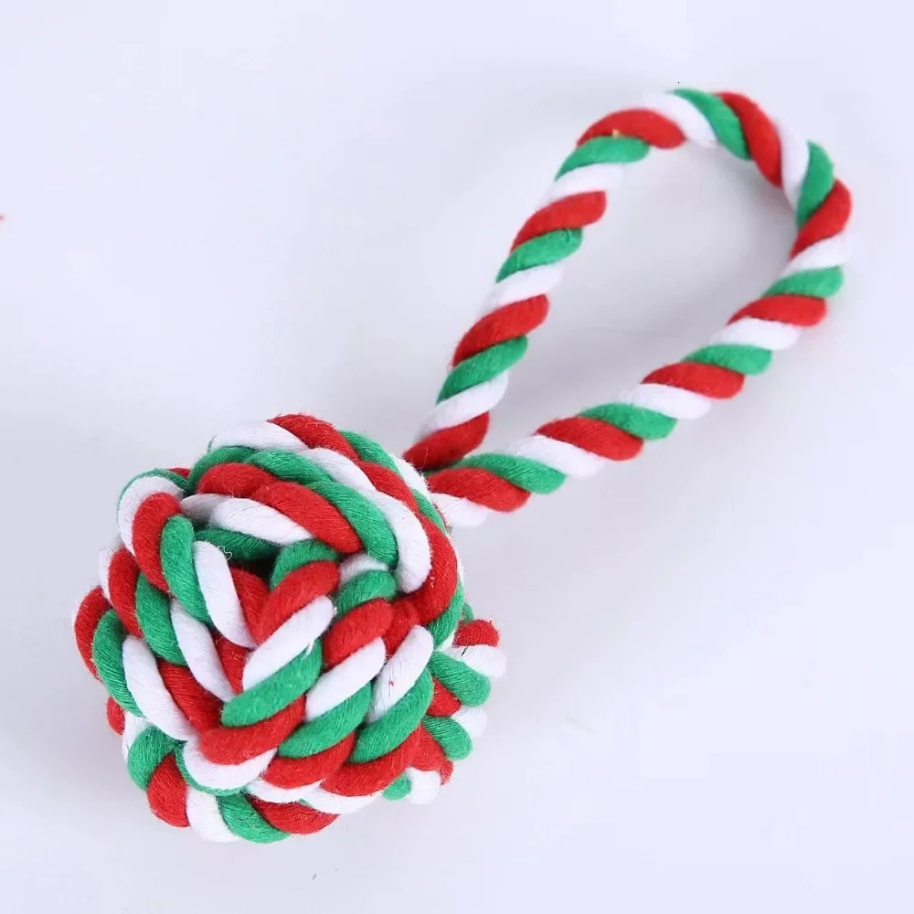Christmas Dog Toy Pet Cotton Rope Knot Interactive Dog Toys Ball for Puppy Chihuahua Large Dogs Toothbrush Chew Dog Accessories 241125