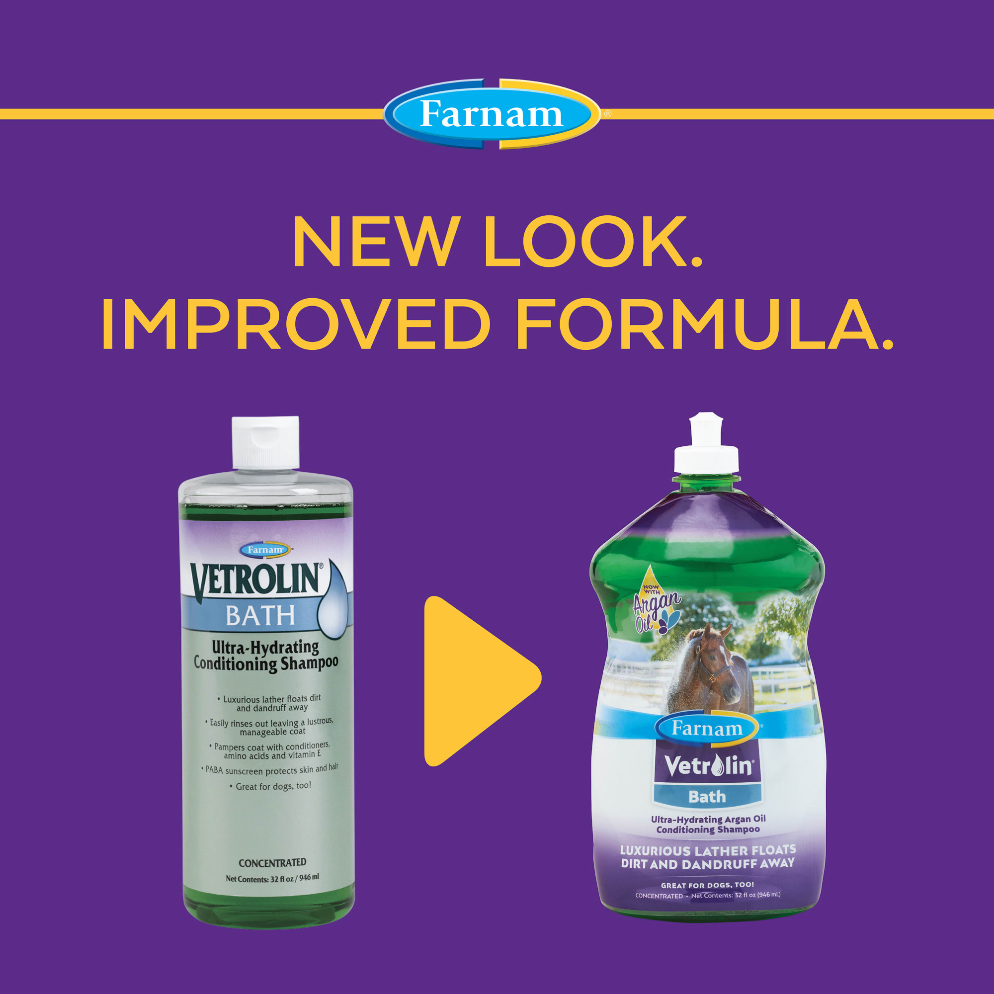 Farnam Vetrolin Bath Ultra-Hydrating Shampoo for Horses and Dogs, 32 fl. oz.