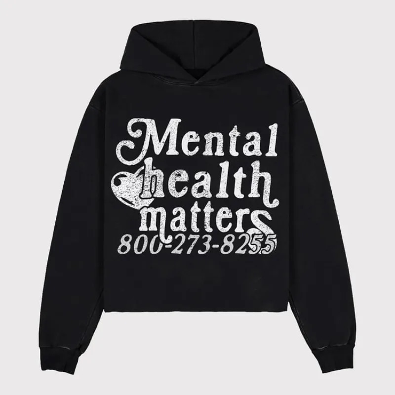 Mental Health Matters Graphic Print Pullover Hoodie Men Y2K Autumn Long Sleeves Vintage Oversize Sweatshirt Streetwear Women Top 241125