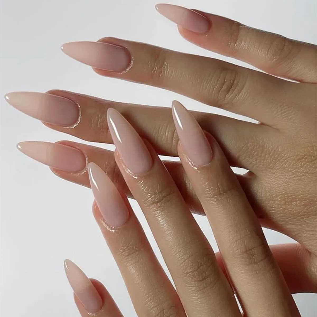 24 pieces of almond shaped fake nails with white edge design suitable for use with French press on fake nailsW250120