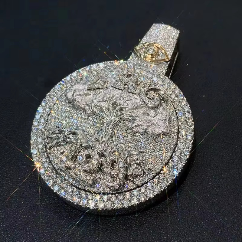 Round Fine Jewelry 9K14K Custom Rotating Letters Iced Lab-Grown Dia Moissanite necklace Gift