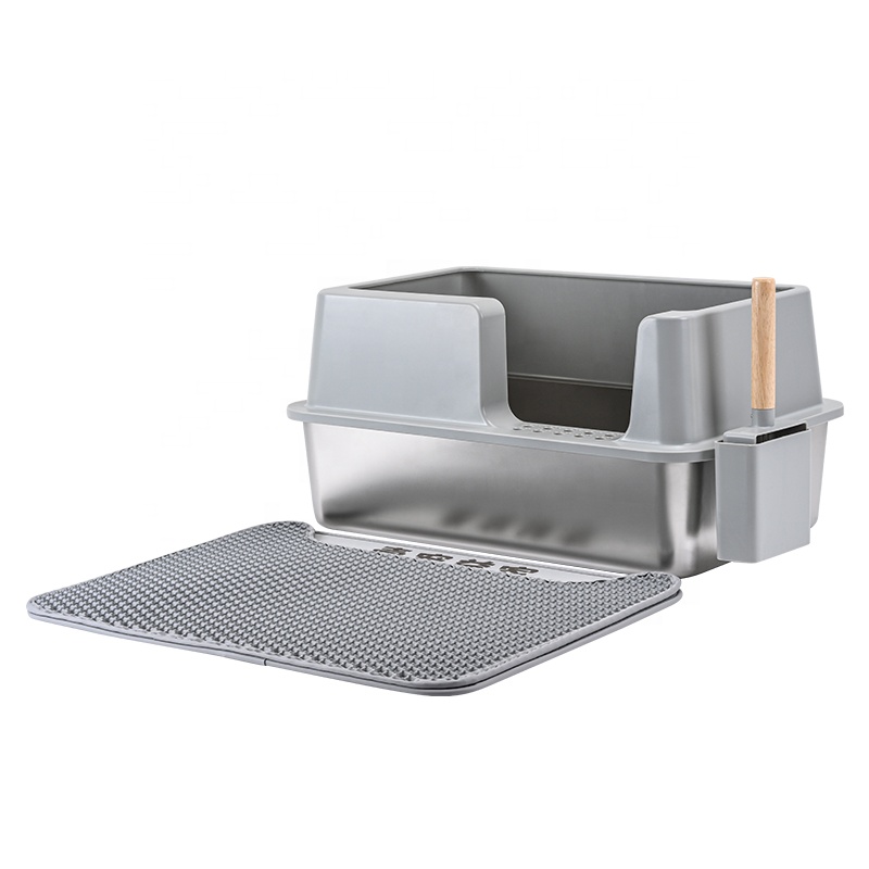 Oversized Stainless Steel Cat Litter Box Strong Durable Design Side Open Toilet Height Prevent Sand Splashing Smooth Easy Clean