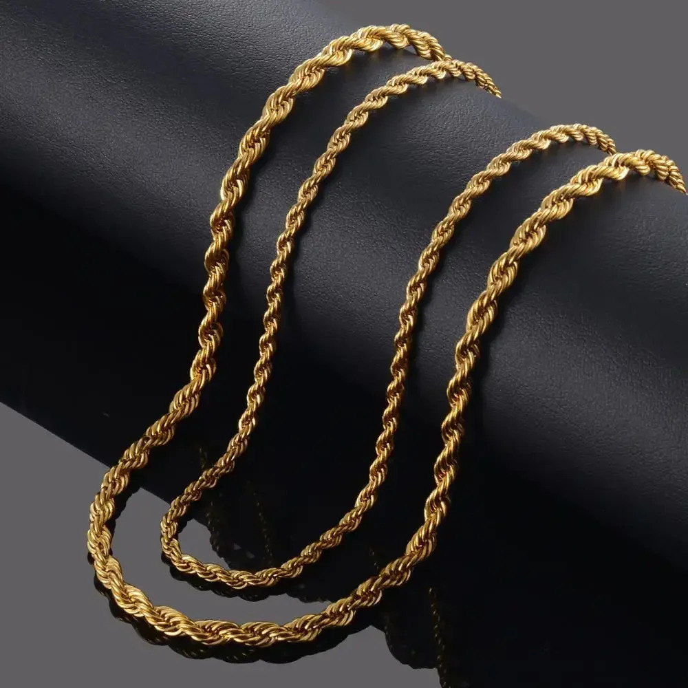 25MM M 4MM 5MM 18k Real Gold Plated Stainless Steel Twist Rope Chain No Fade Necklace Jewelry for Men Women 241122
