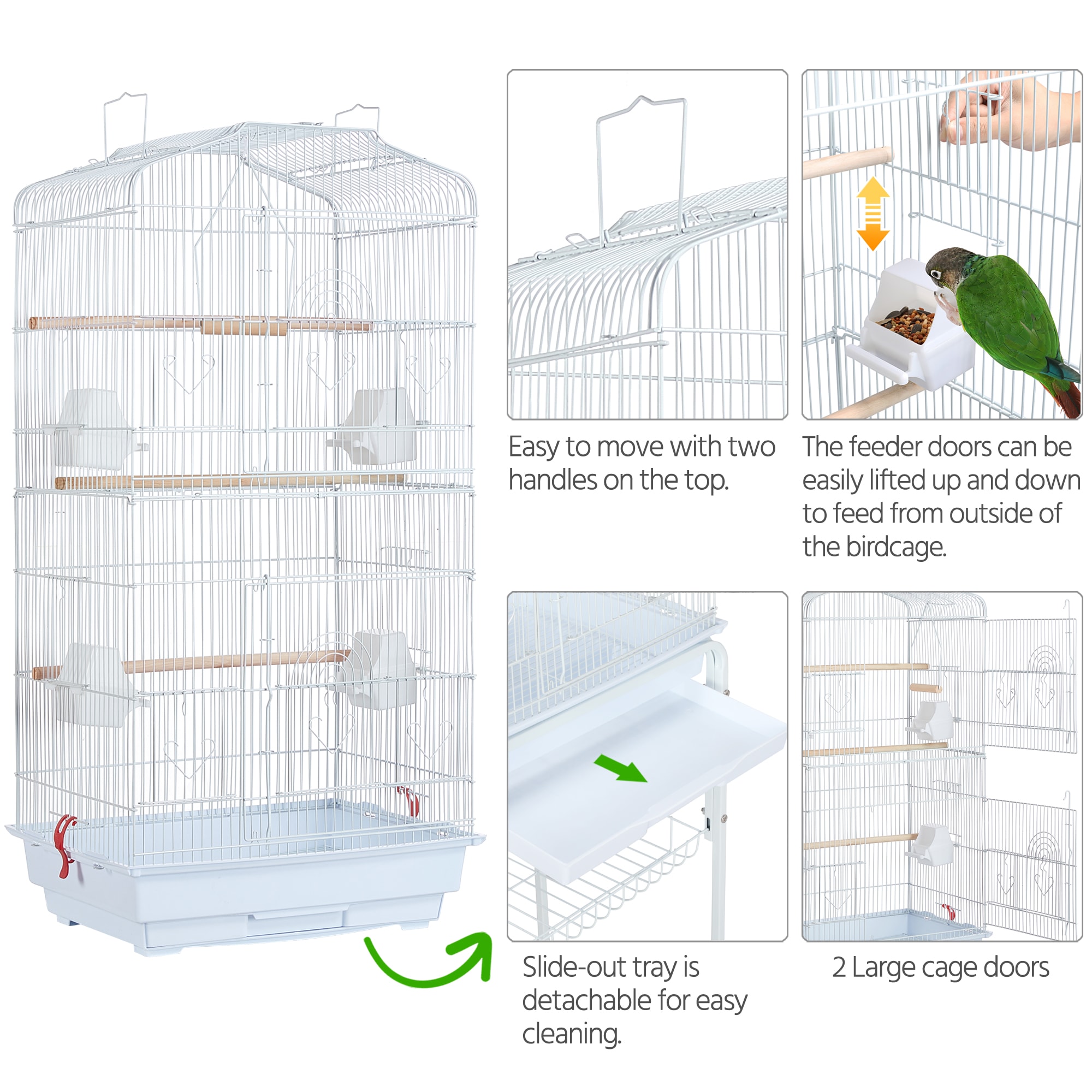 Topeakmart White Open Top Metal Bird Cage with Rolling Stand, 64" H