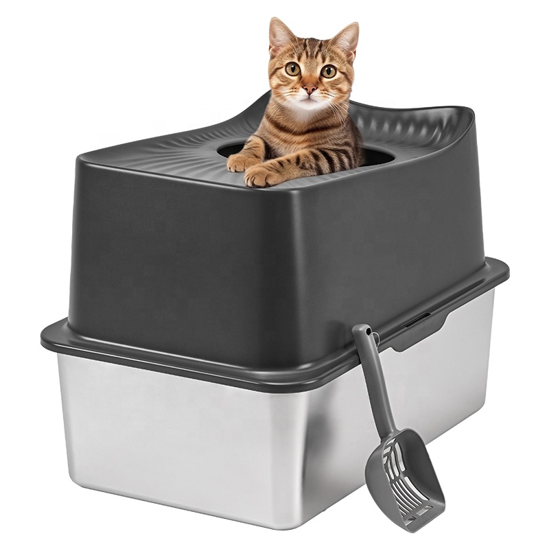 Oversized Stainless Steel Cat Litter Box Fully Enclosed Anti-Splash Toilet with Non-Stick Pedal Deodorant Easy Clean No Stink
