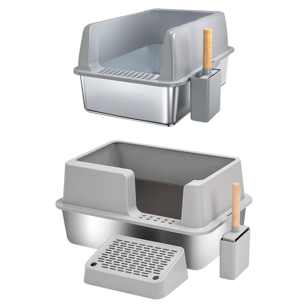 Luxury Stainless Steel Litter Box Tray Semi-Closed With High Side Sandbox Scoop Pet Toilet