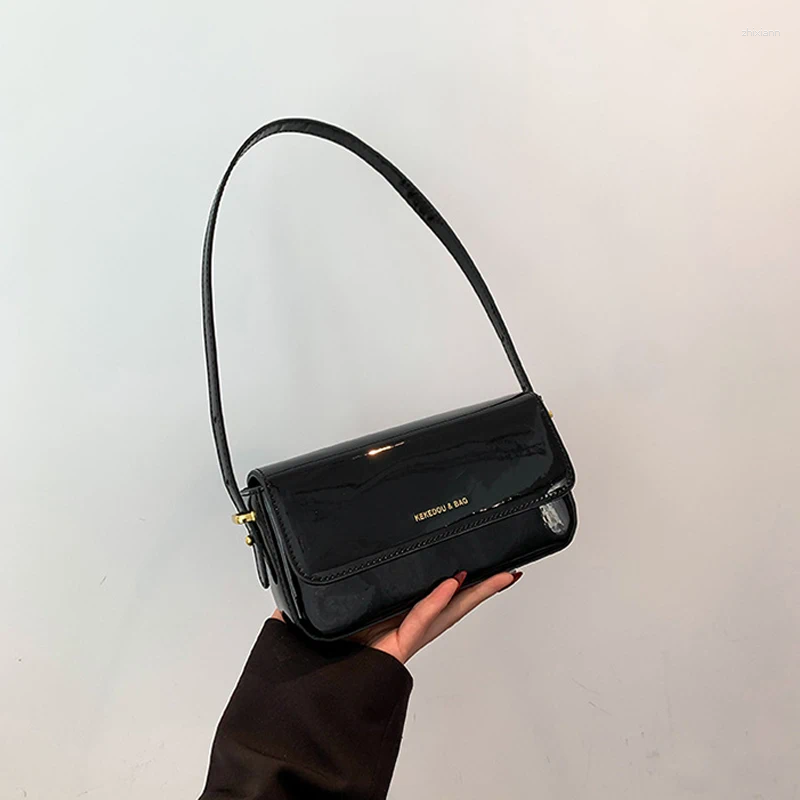 Drawstring Retro Patent Leather Shoulder Bag For Women Handbag Brand Cross Body Underarm Red Top Handle Women's Bolsos Mujer