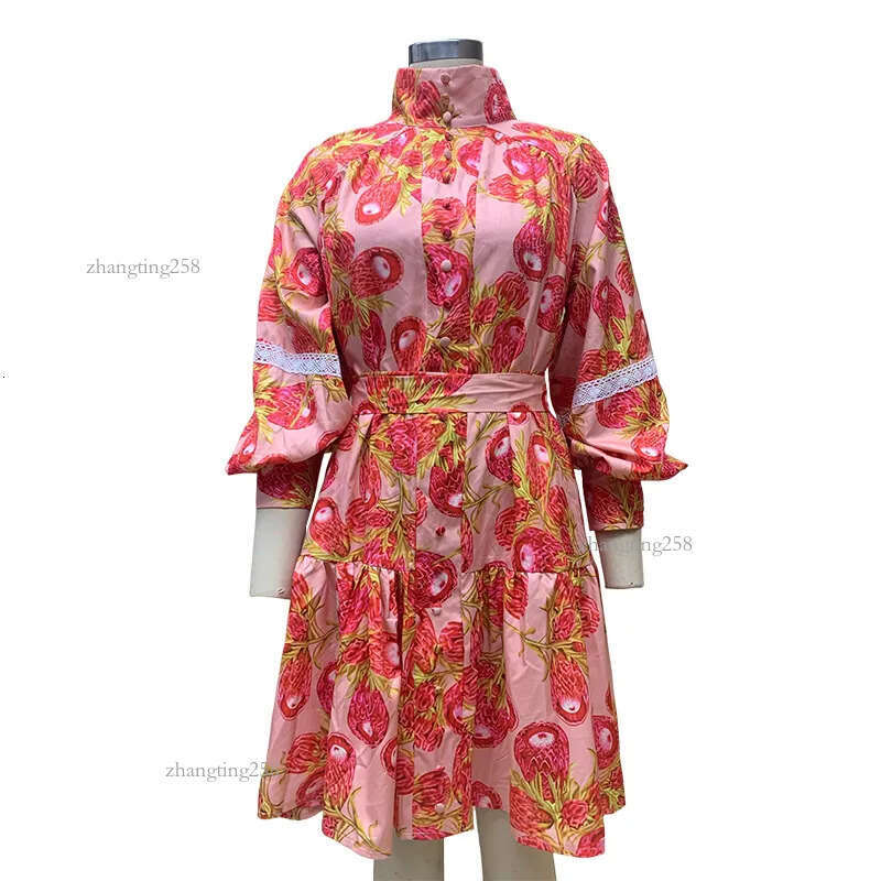 Chic Womens Designer Clothing Elegant High Neck Floral Print Swing Dress for Spring and Autumn AST180084