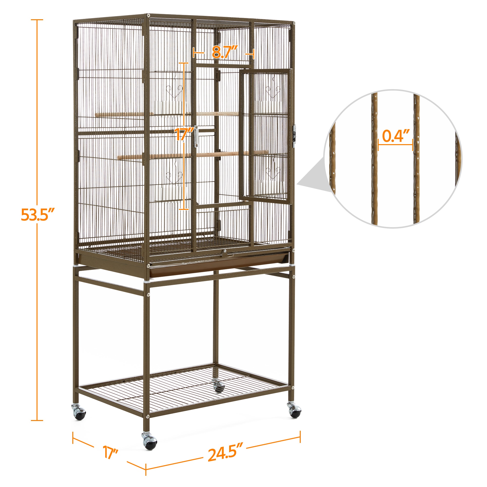 Topeakmart Palmer Green Metal Bird Cage with Rolling Detachable Stand, 53.5" H