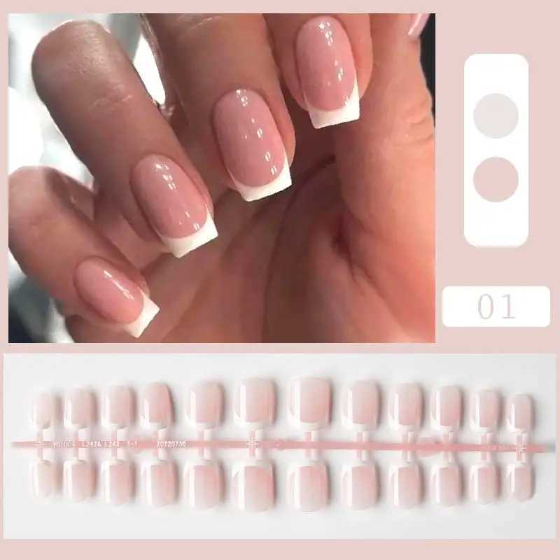 24pcs 20pcs French fake nails coffin ballet fake nails fully finished fake nail patches girls can wear and press fake nailsW250120